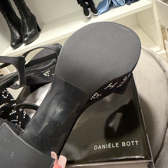 CHANEL Black Rhinestone Logo Heeled Sandals - Picture 7 of 12